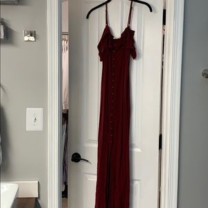 Burgundy Button Down Maxi Dress szS